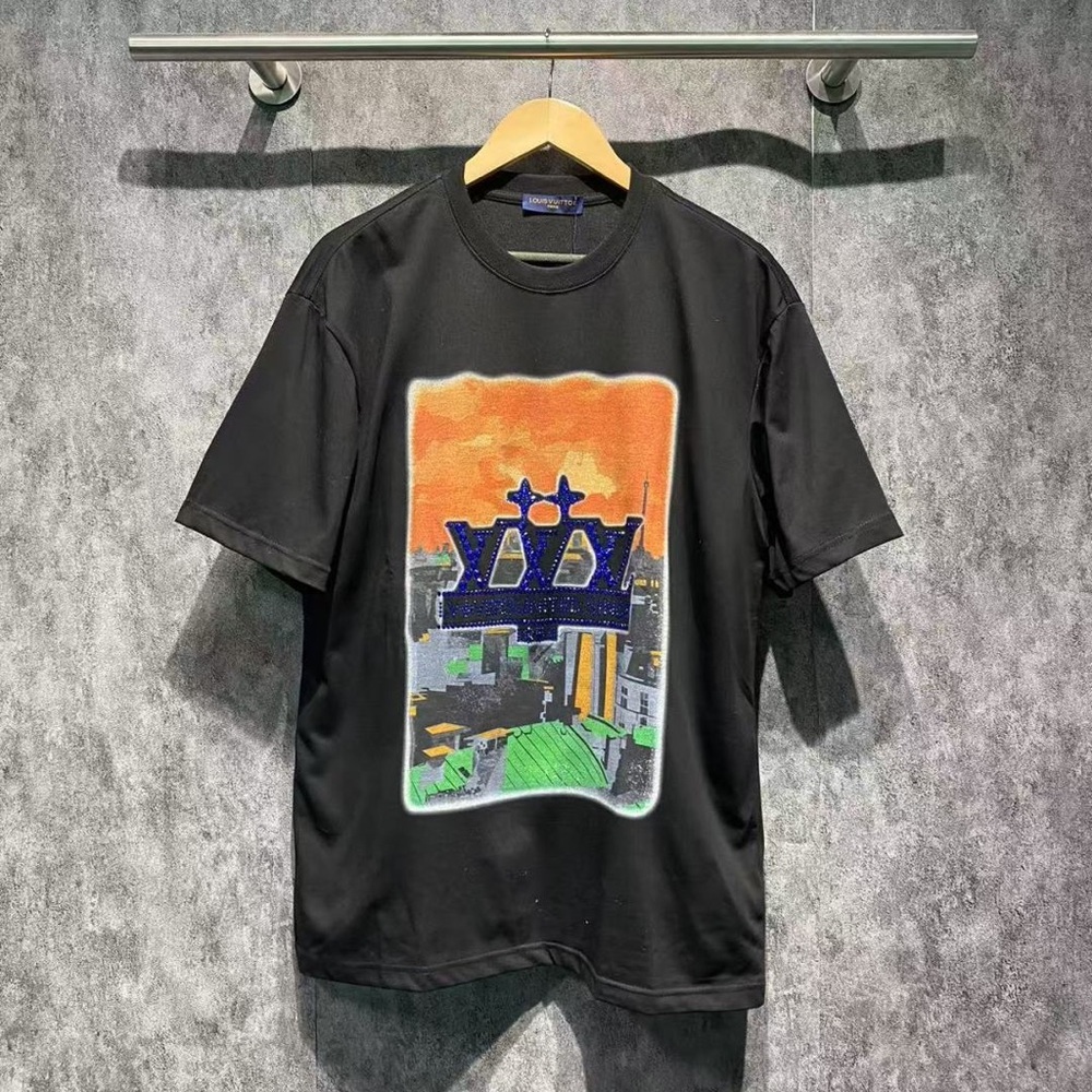 Louis Vuitton Black T-Shirt with Colorful Graphic